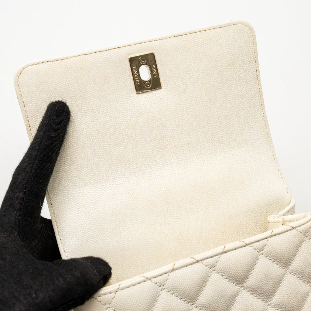 CHANEL MINI COCO HANDLE CAVIAR WHITE LGHW (MICROCHIP)