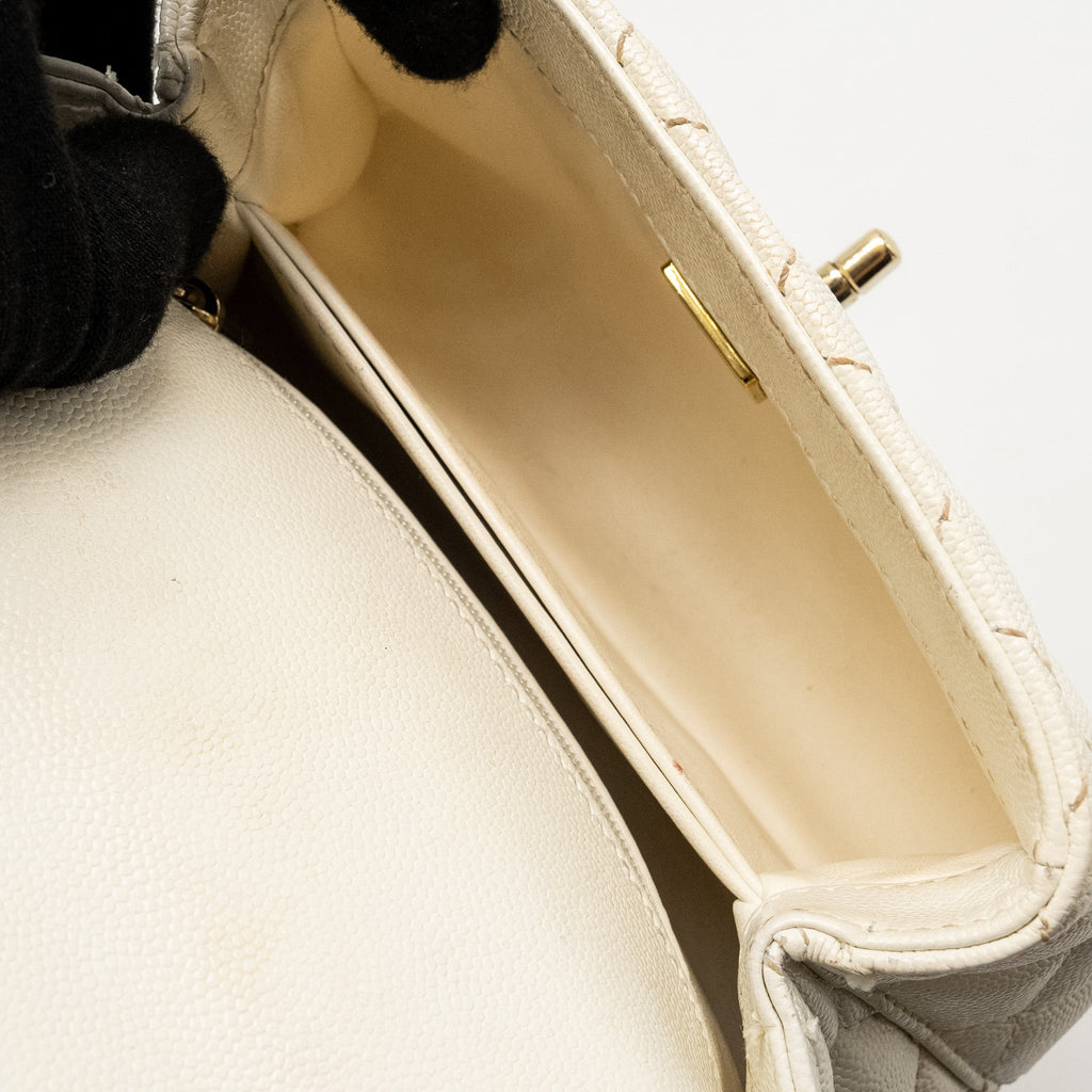 CHANEL MINI COCO HANDLE CAVIAR WHITE LGHW (MICROCHIP)
