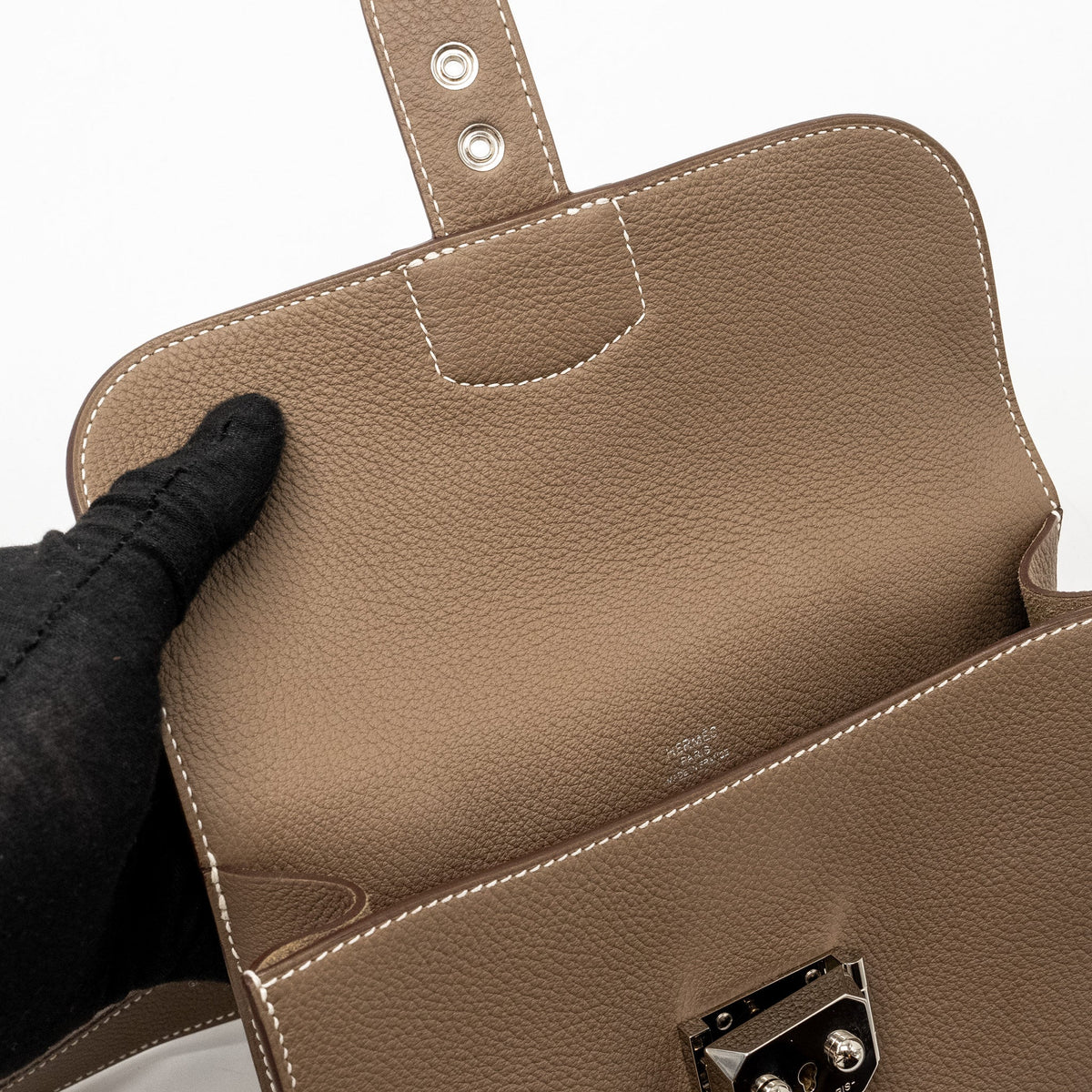 Hermes Sac A Depeches 21 Bag Togo Etoupe SHW