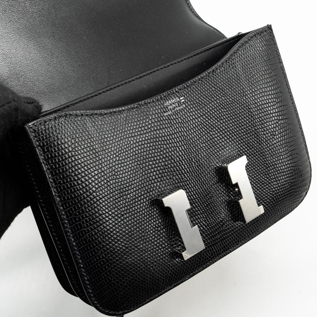 HERMES MINI CONSTANCE LIZARD VARANUS SALVATOR BLACK SHW