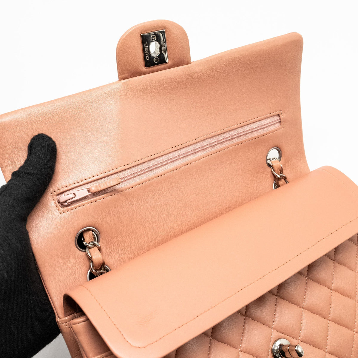 CHANEL MEDIUM CLASSIC DOUBLE FLAP BAG LAMBSKIN PINK SHW (MICROCHIP)