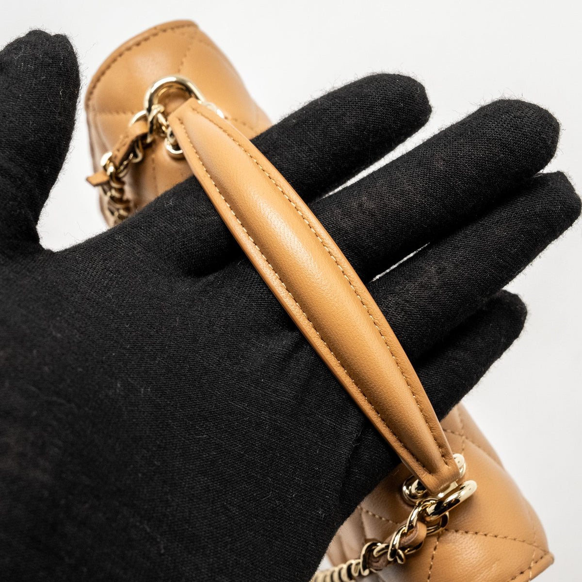 CHANEL TOP HANDLE MINI FLAP BAG LAMBSKIN CARAMEL LGHW (MICROCHIP)