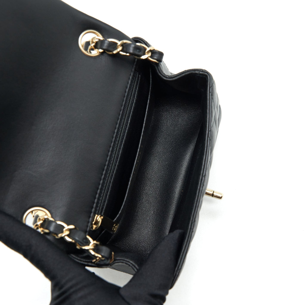 CHANEL MINI SQUARE FLAP BAG LAMBSKIN BLACK LGHW